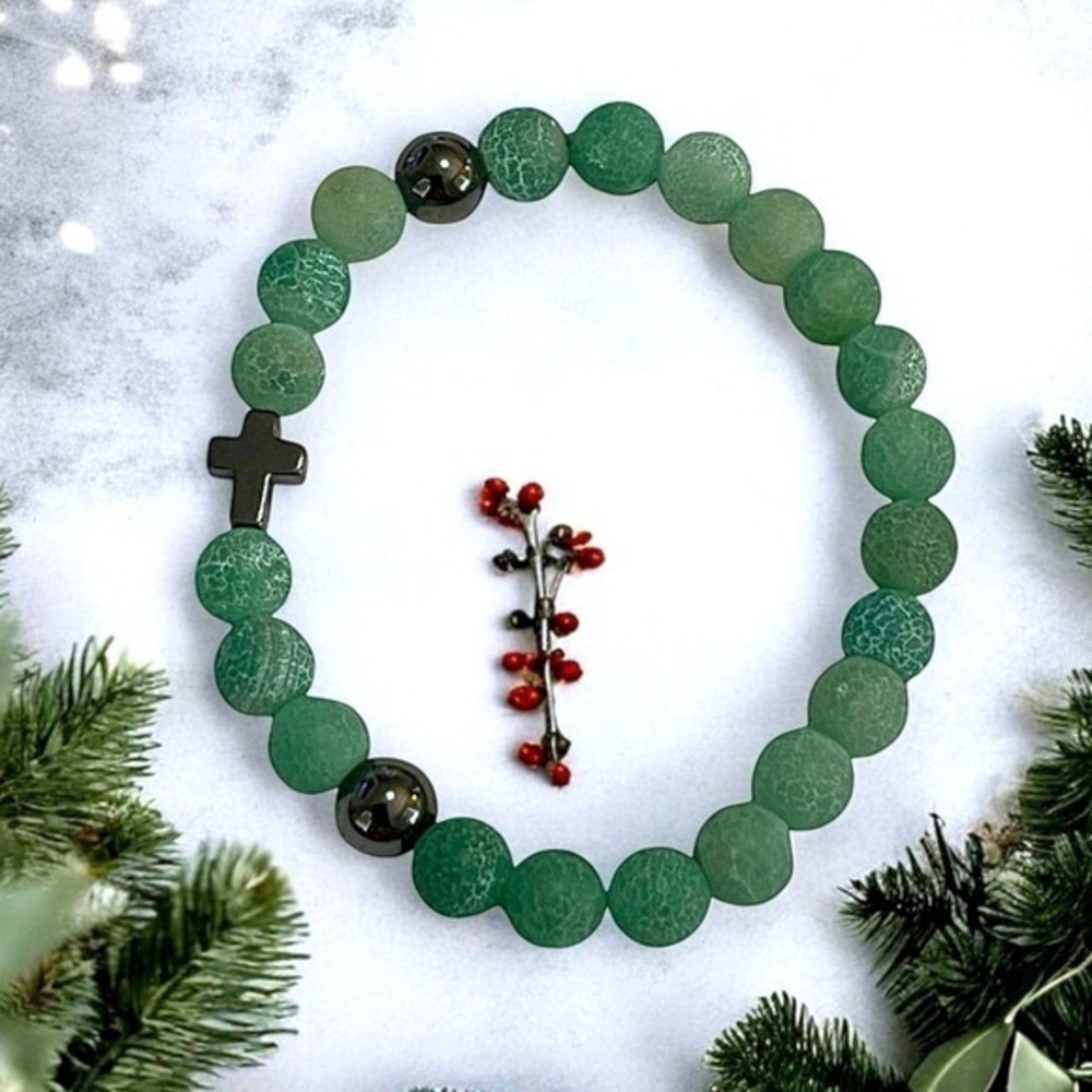 Weathered Agate & Obsidian Cross Bracelet